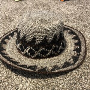 Gray and Black Patterned Knit Hat